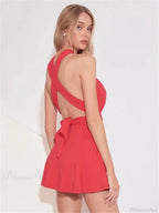 V-Neck Backless Bandage Mini Dress image 5
