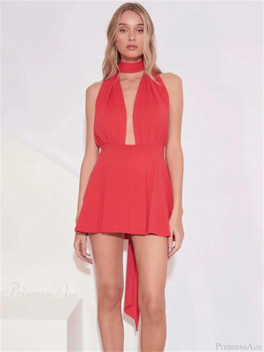 V-Neck Backless Bandage Mini Dress image 3