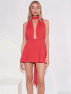 V-Neck Backless Bandage Mini Dress image 3