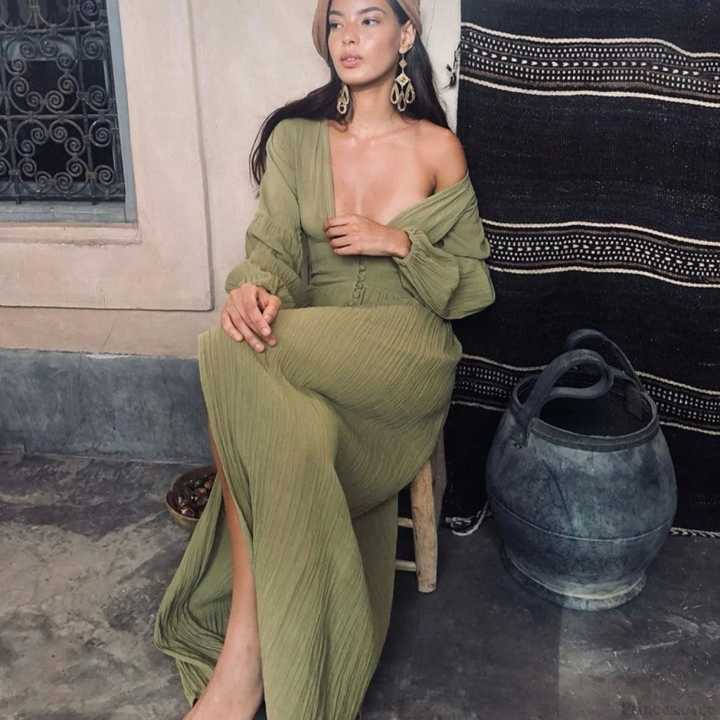 V Neck Button Down Maxi Dress image 2
