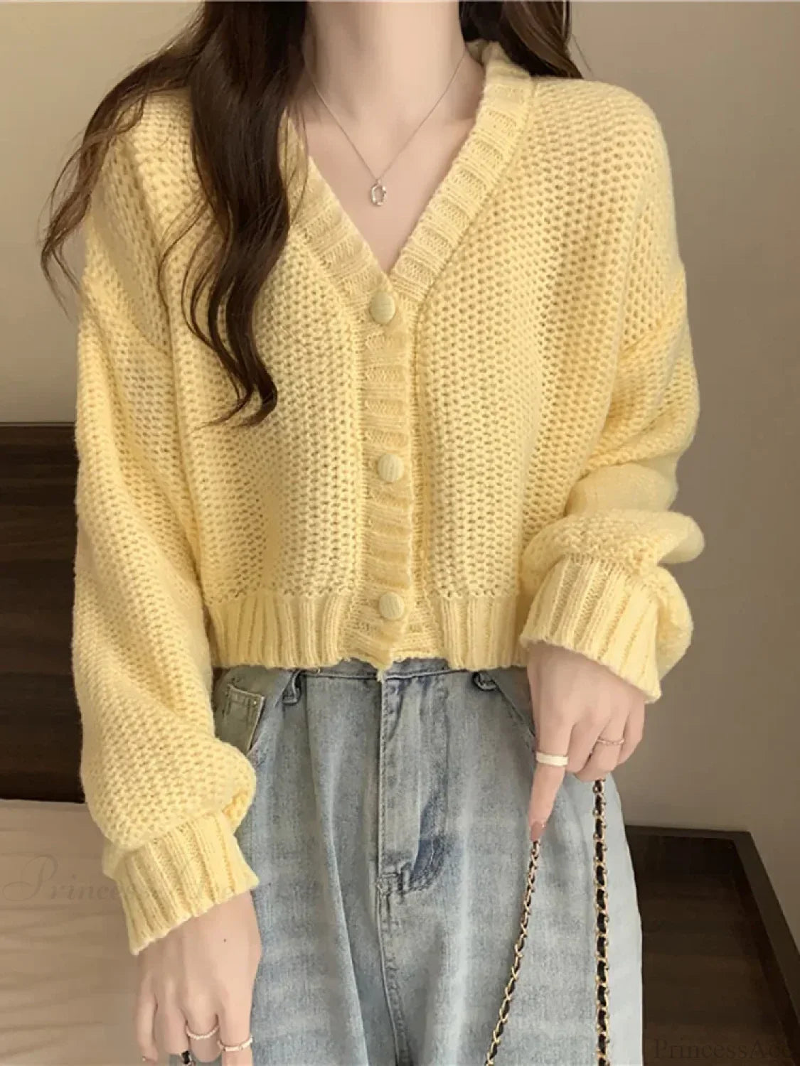 V-neck Button-Up Knit Cardigan image 6
