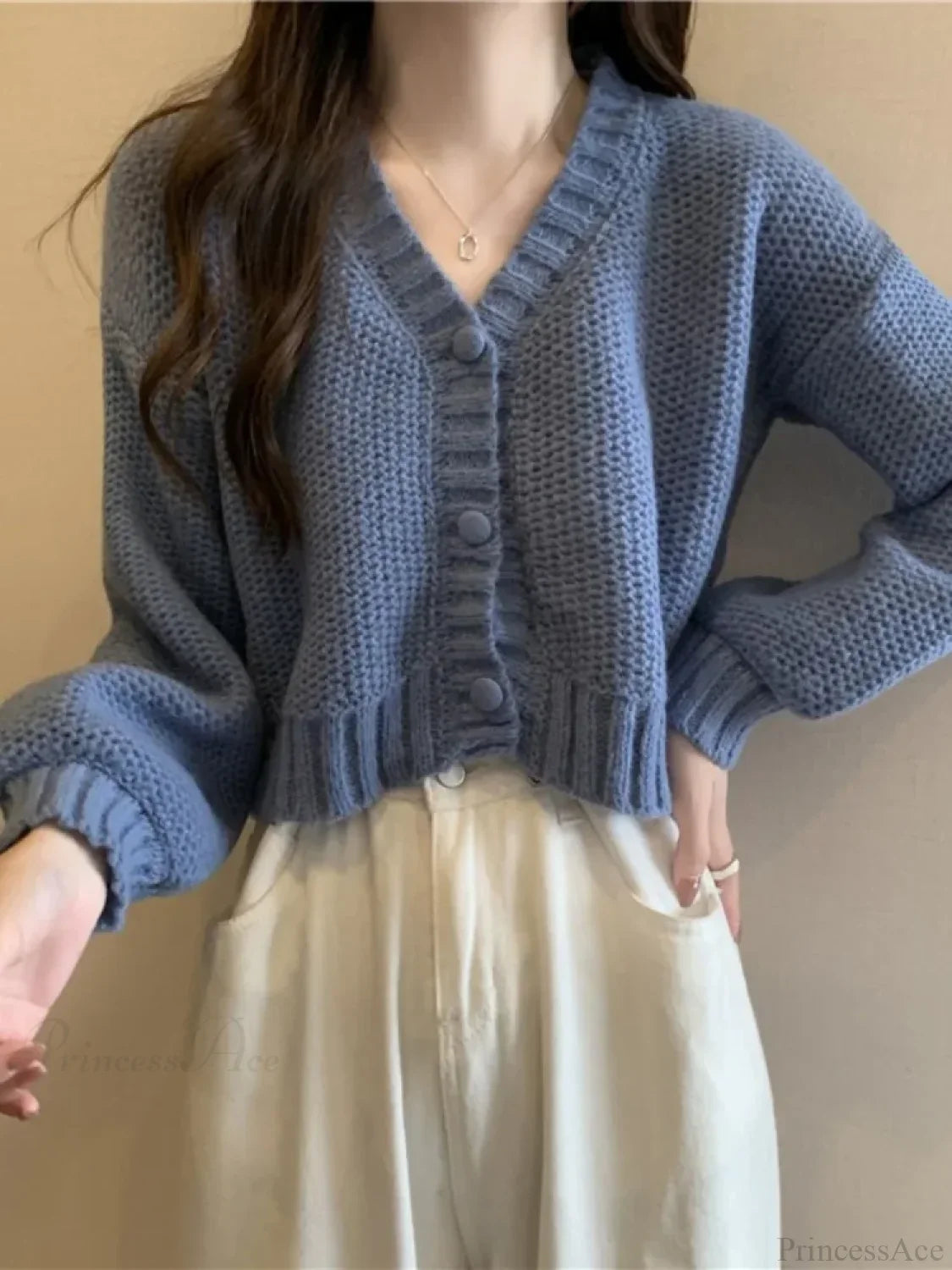 V-neck Button-Up Knit Cardigan image 3