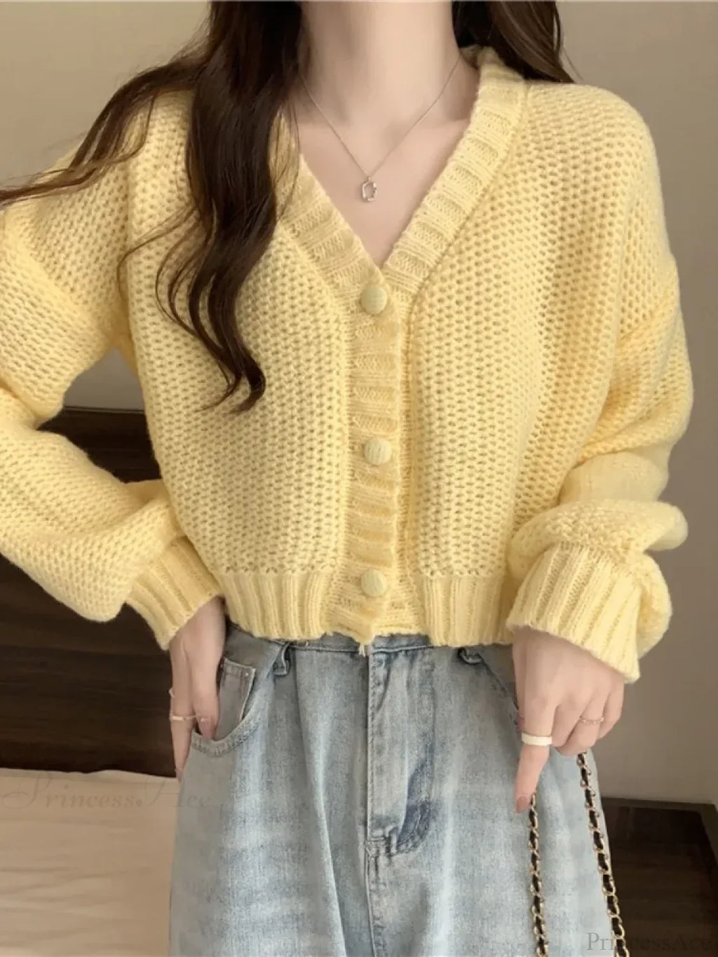 V-neck Button-Up Knit Cardigan image 5