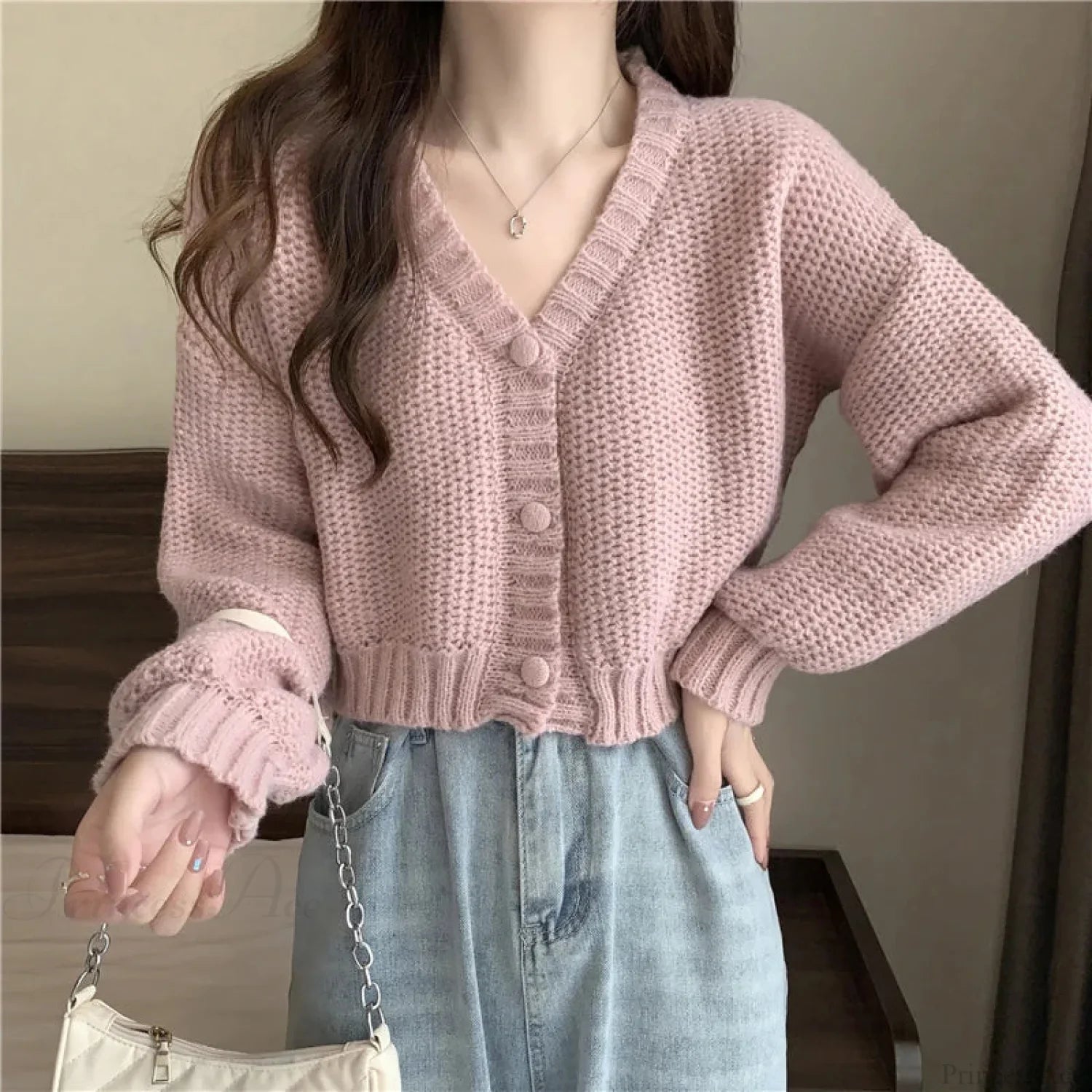 V-neck Button-Up Knit Cardigan image 8