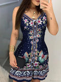 V-neck Buttoned Design Floral Print Dress image 2