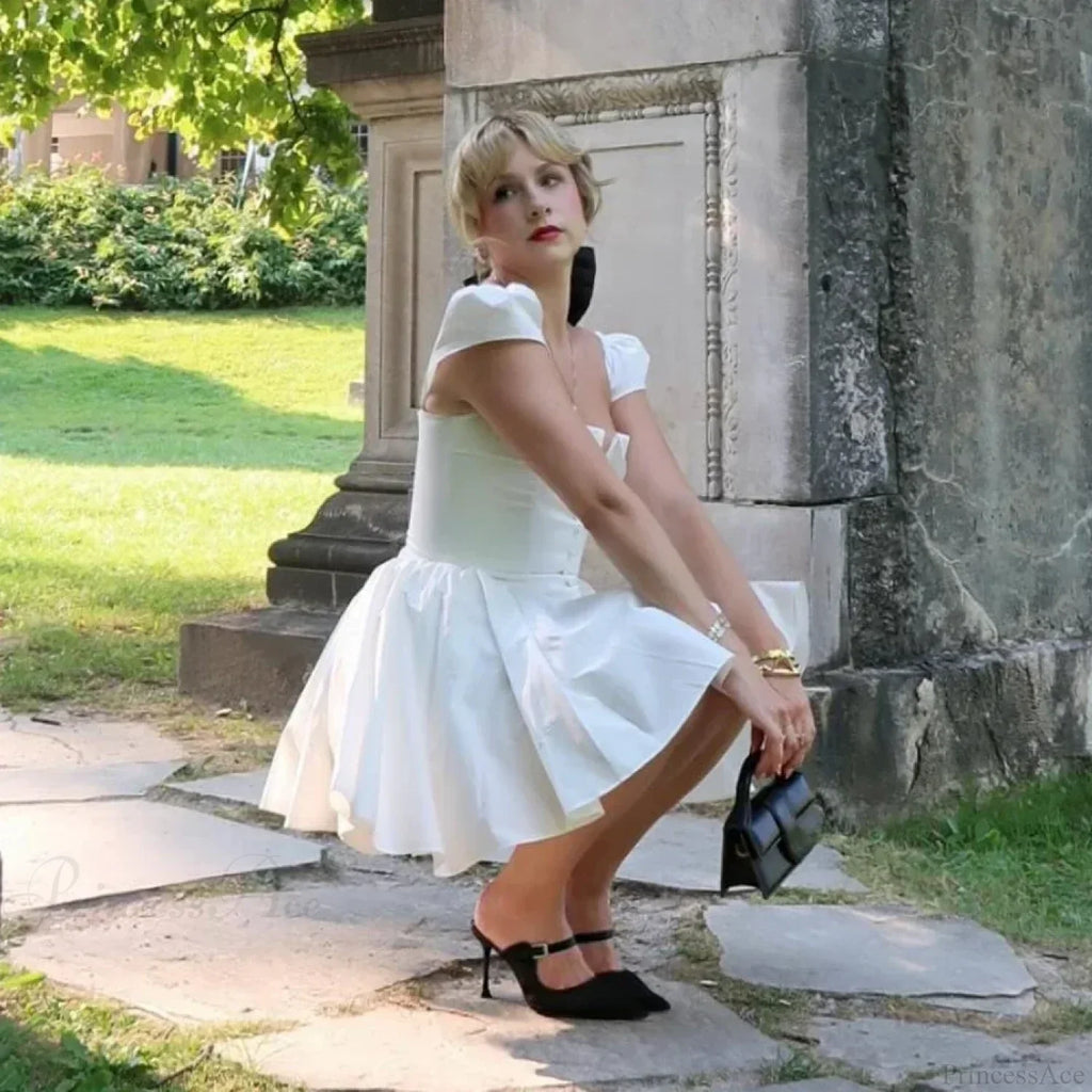 V Neck Cape Sleeve Fluffy White Mini Dress image 4