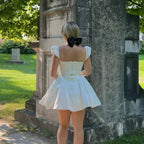 V Neck Cape Sleeve Fluffy White Mini Dress image 5