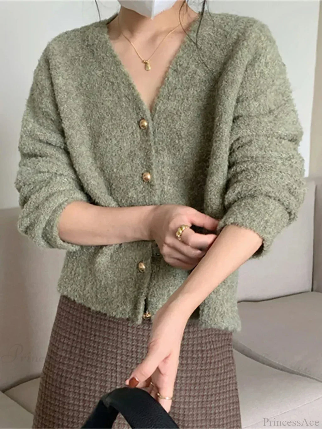V-neck Cashmere Knit Cardigan image 3