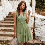 V-neck Casual Sleeveless Solid Boho Dress image 3