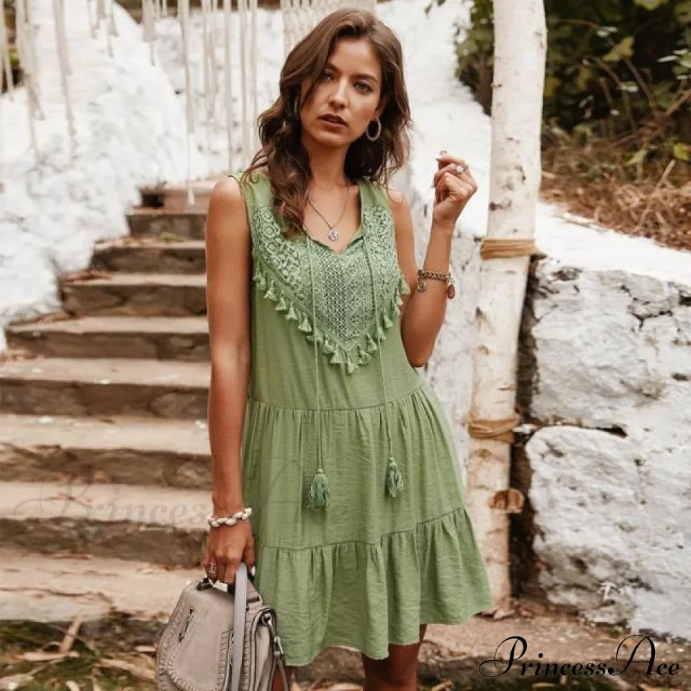V-neck Casual Sleeveless Solid Boho Dress image 3