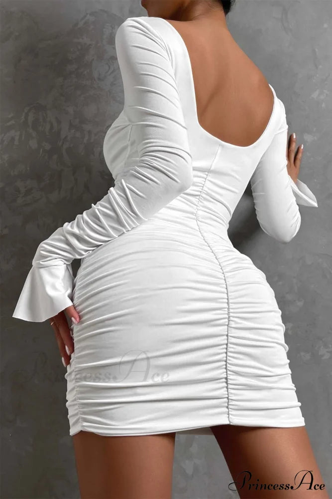 V Neck Cutout Bell Sleeve Pleated Dress image 6