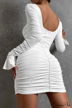 V Neck Cutout Bell Sleeve Pleated Dress image 6