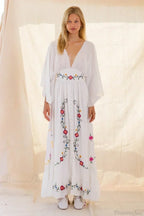 V-neck Embroidery Flower Retro National Boho Dress image 3