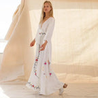 V-neck Embroidery Flower Retro National Boho Dress image 5