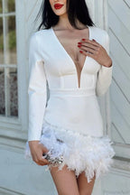 V Neck Feather Pack Mini Dress image 2