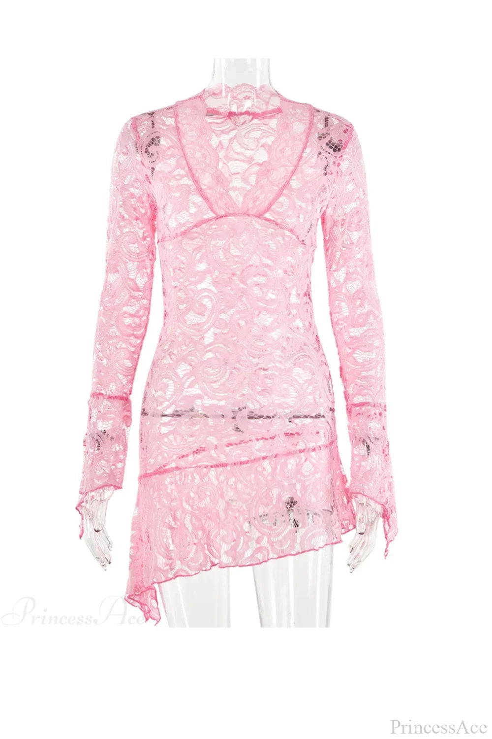 V Neck Flares Sleeve Lace Dress image 6