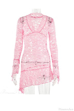 V Neck Flares Sleeve Lace Dress image 6