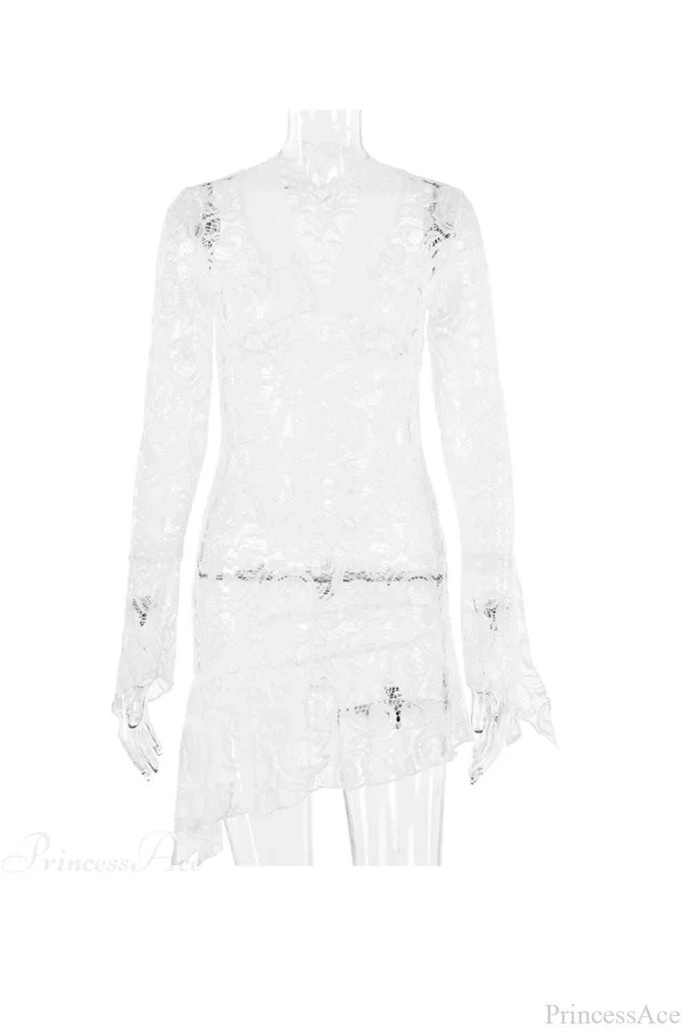 V Neck Flares Sleeve Lace Dress image 16