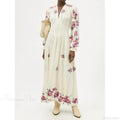 V-neck Floral A-line Lantern Sleeve Cotton Boho Dress image 1