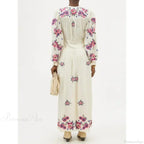V-neck Floral A-line Lantern Sleeve Cotton Boho Dress image 3