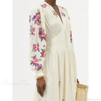 V-neck Floral A-line Lantern Sleeve Cotton Boho Dress image 4