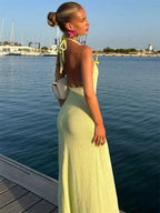 V-Neck Floral Knit Backless High Waist Dress image 3