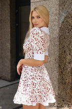 V-Neck Floral Puff Sleeve Babydoll Mini Dress image 4