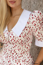 V-Neck Floral Puff Sleeve Babydoll Mini Dress image 5