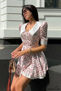 V-Neck Floral Puff Sleeve Babydoll Mini Dress image 1