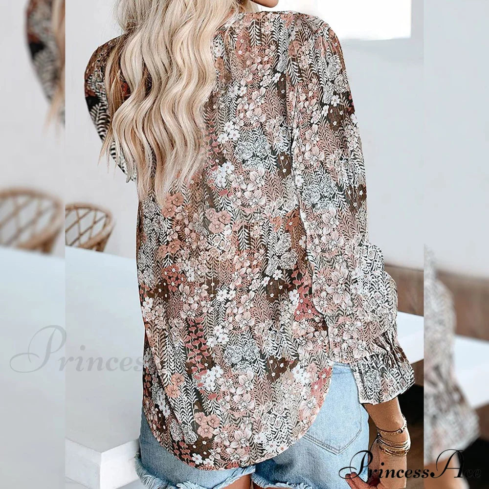 V-Neck Flowered Women's Bohemian Dokotoo Top image 2