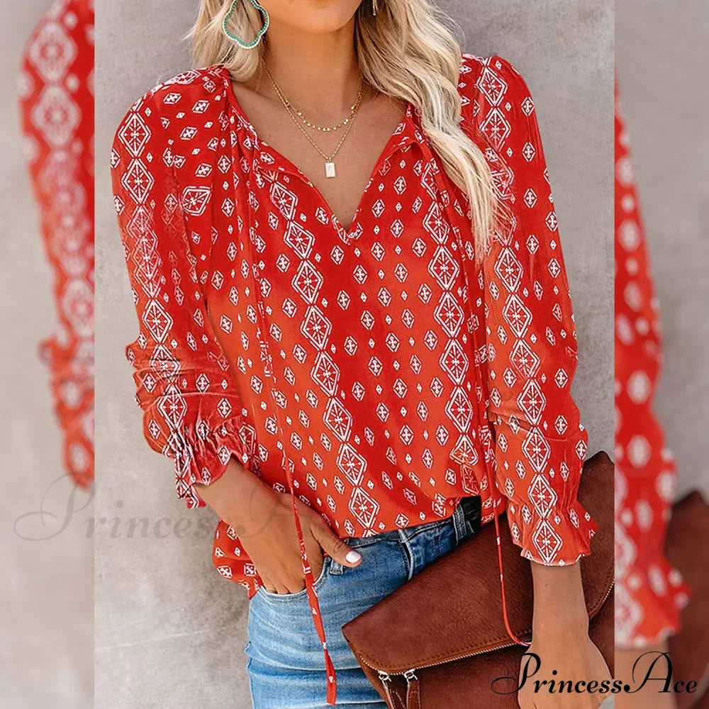 V-Neck Flowered Women's Bohemian Dokotoo Top image 7