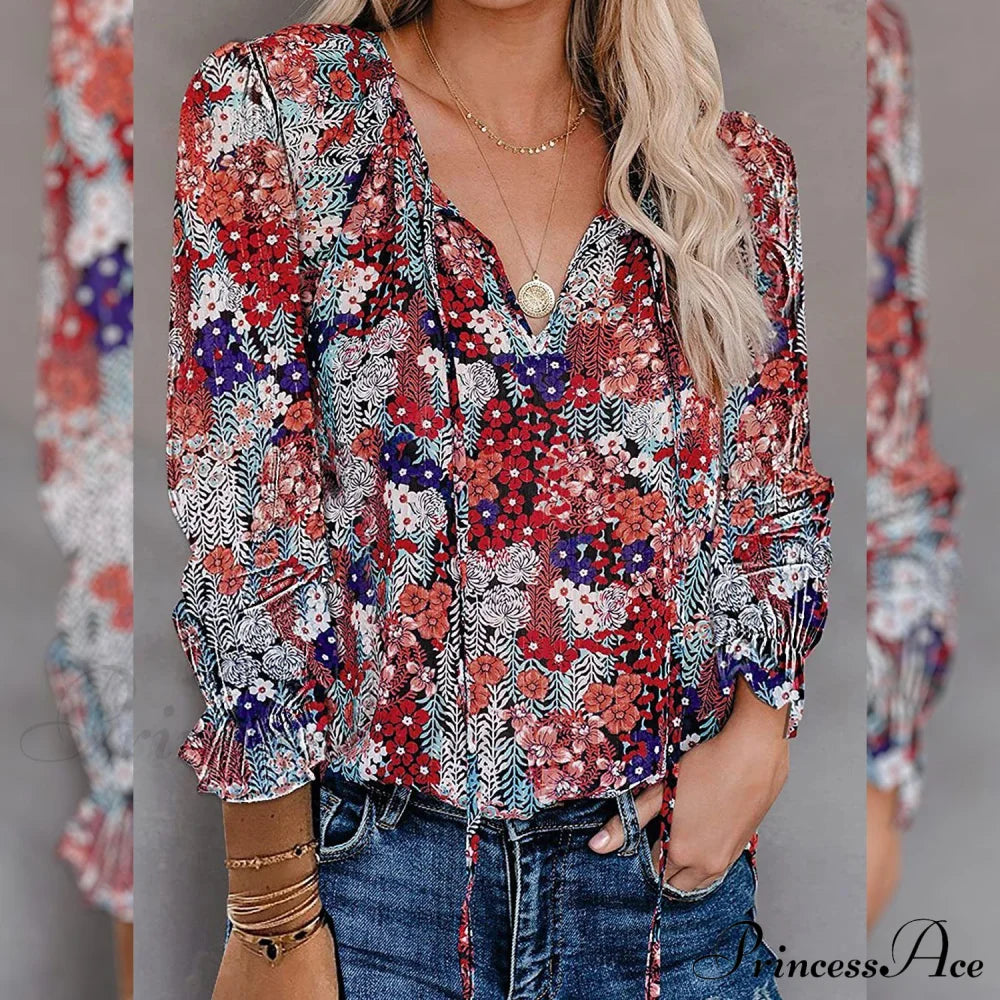 V-Neck Flowered Women's Bohemian Dokotoo Top image 5