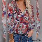 V-Neck Flowered Women's Bohemian Dokotoo Top image 5