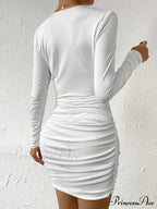 V-Neck Hollow Pleated Slim Wrap Hip Nightclub Short Cut Out Dress image 2