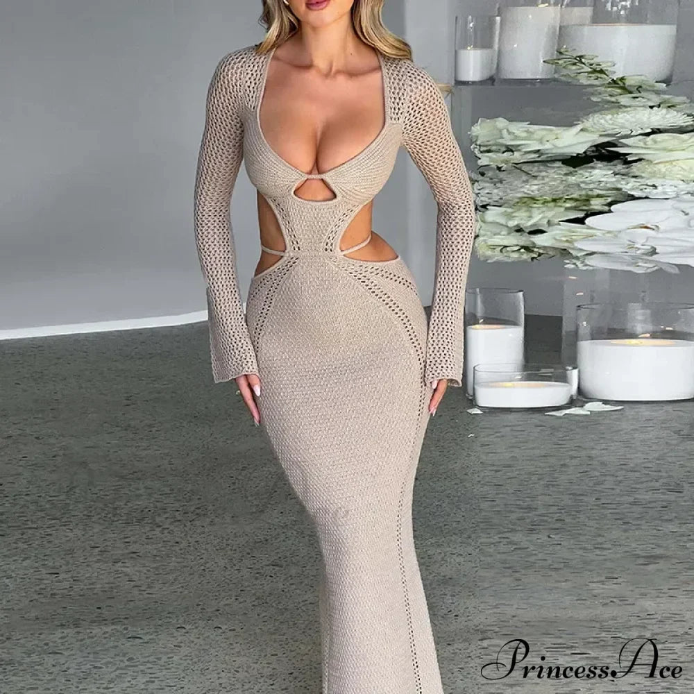 V Neck Knitted Maxi Dress image 1