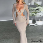 V Neck Knitted Maxi Dress image 1