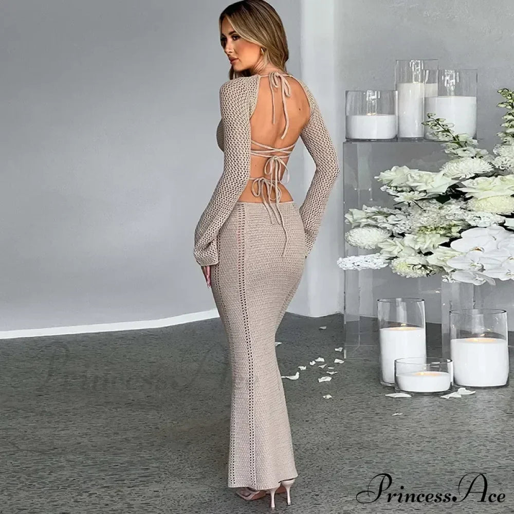 V Neck Knitted Maxi Dress image 3