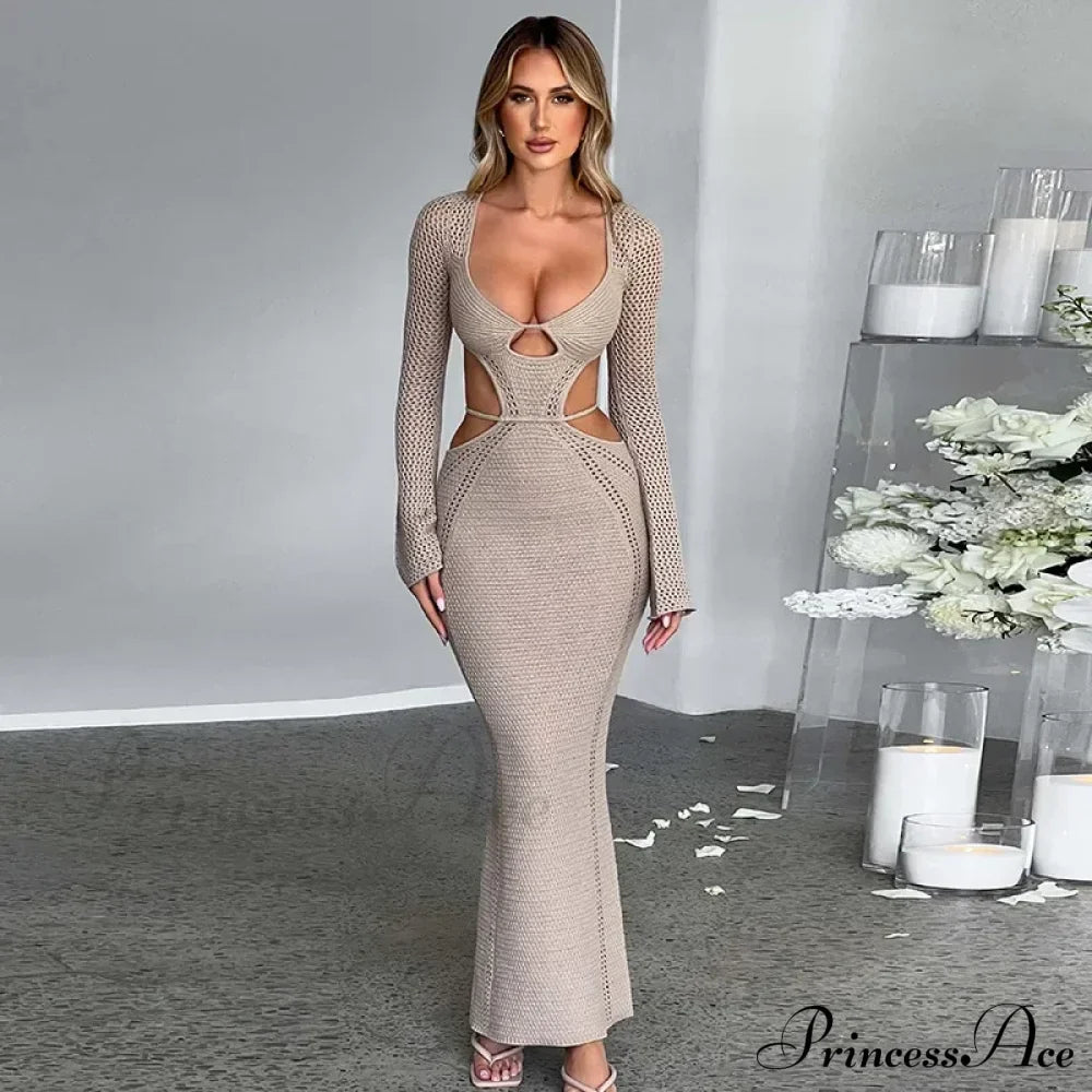 V Neck Knitted Maxi Dress image 2