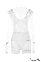 V Neck Lace Bodycon Rompers with Short Sleeves image 4