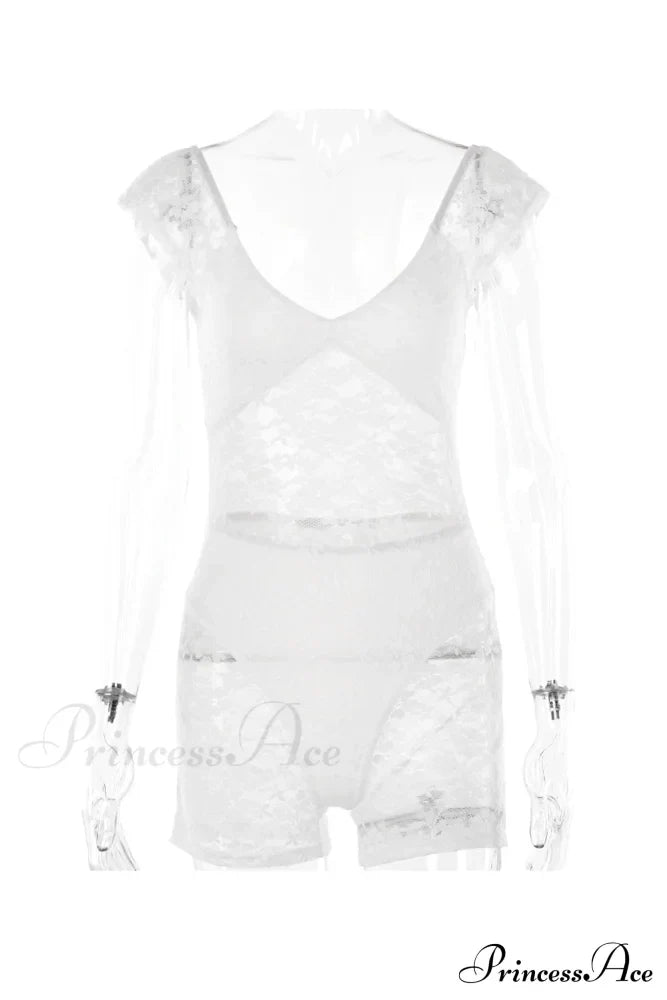 V Neck Lace Bodycon Rompers with Short Sleeves image 4