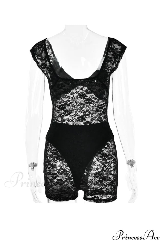 V Neck Lace Bodycon Rompers with Short Sleeves image 8