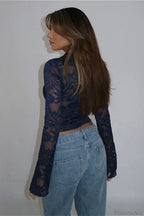 V-Neck Lace Fitted Long Sleeve Tee image 3