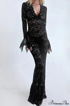 V Neck Lace Flare Sleeve Dress image 9