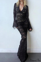 V Neck Lace Flare Sleeve Dress image 7