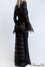 V Neck Lace Flare Sleeve Dress image 11