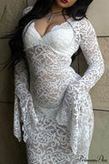 V Neck Lace Flare Sleeve Dress image 1