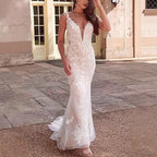 V-Neck Lace Mermaid Bridal Wedding Dress image 1