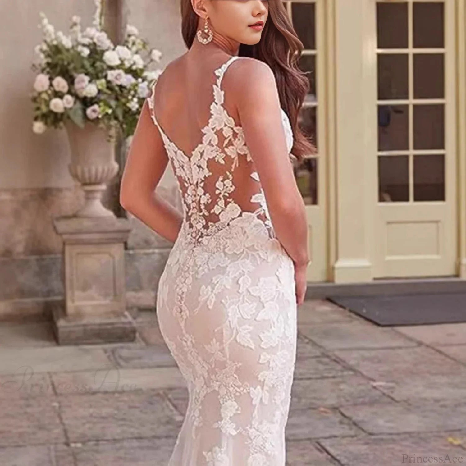 V-Neck Lace Mermaid Bridal Wedding Dress image 4