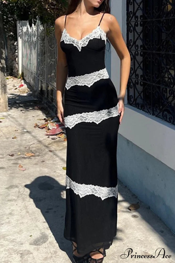 V Neck Lace Patchwork Cami Dress image 1