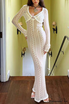 V Neck Lace Two-Piece Dress with Slit image 1